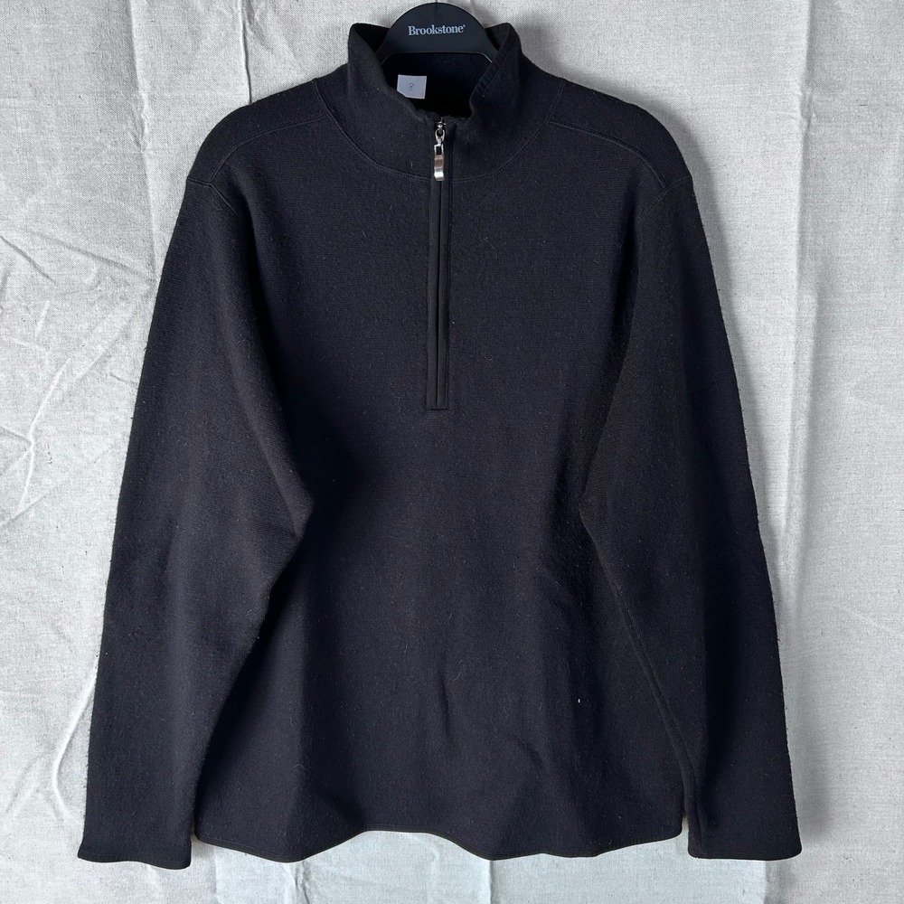 Structure Mens XXL Black 100% Merino Wool Quarter Zip Pullover Sweater Mock Neck
